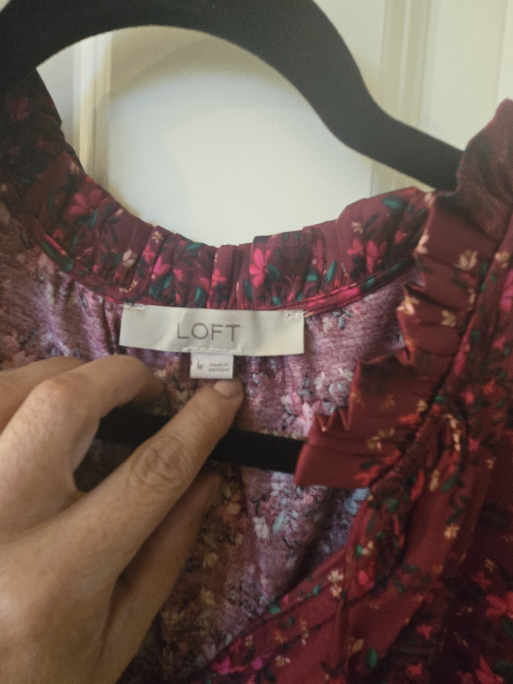 LOFT Burgundy Floral Cap-Sleeve Blouse - Picture 5 of 7